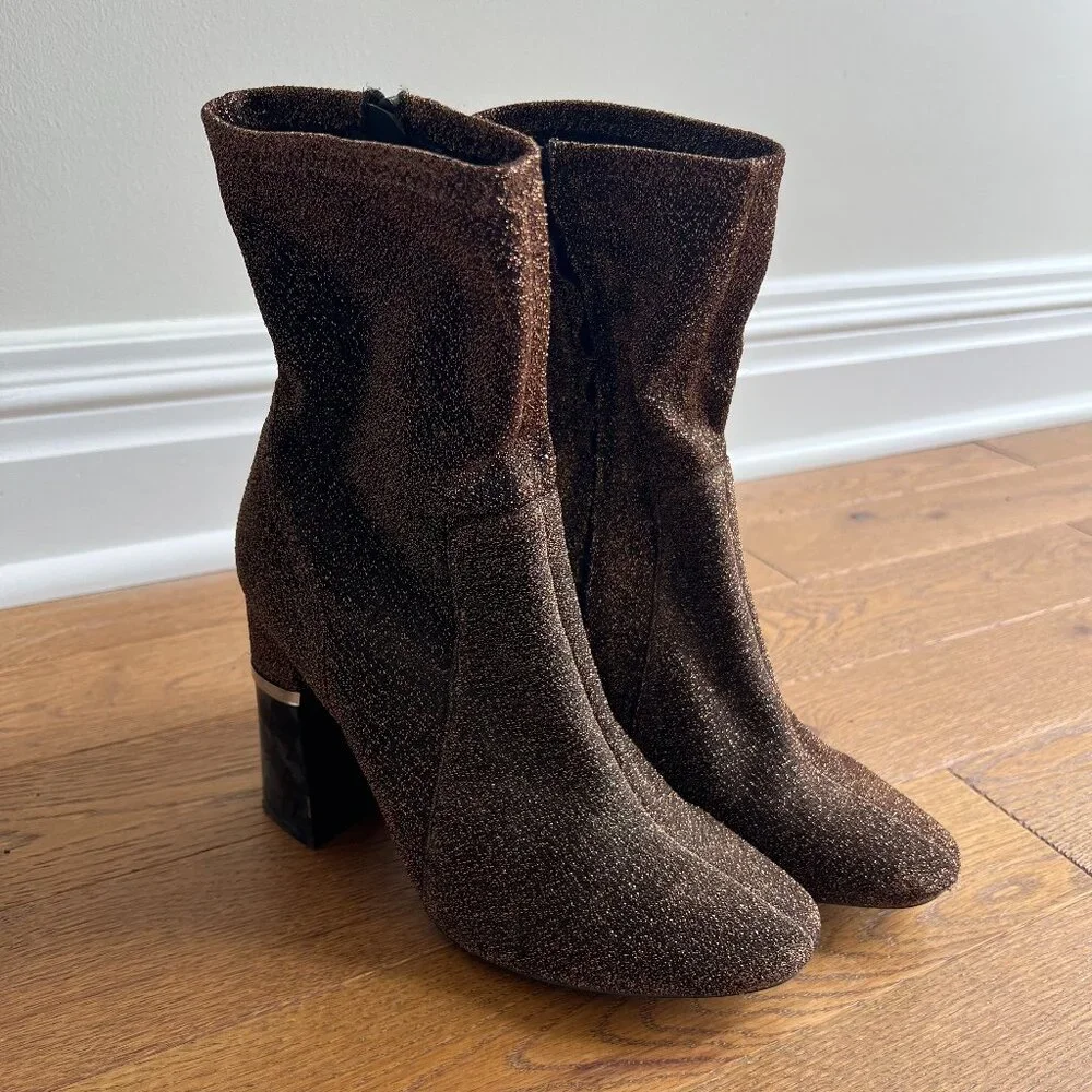 Lord & Taylor Design Lab Bronze Sparkle Booties Women’s Block Heel‎ Ankle Boots